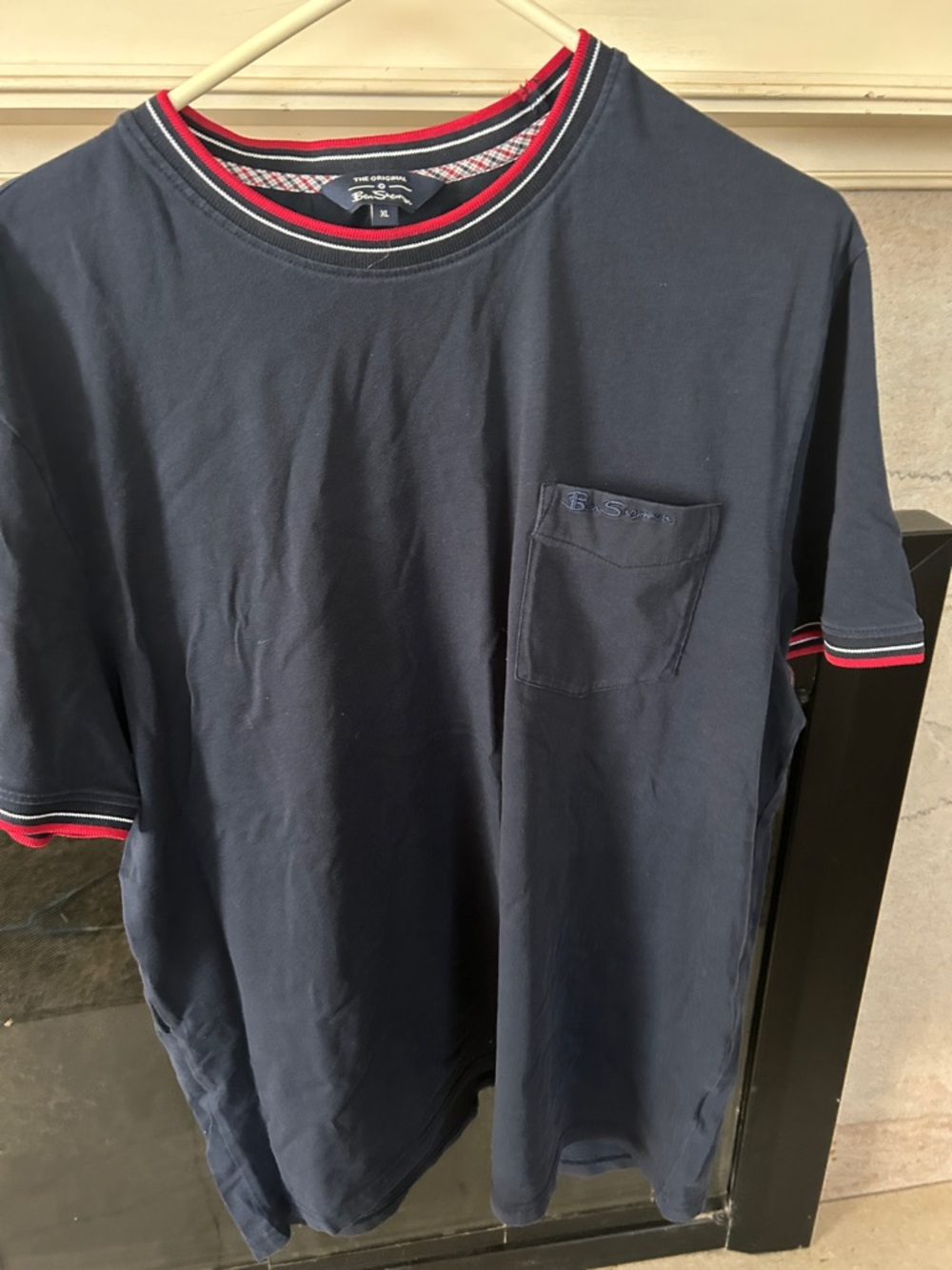 Ben Sherman Navy Short-Sleeve Pocket Tee with Red & White Trim